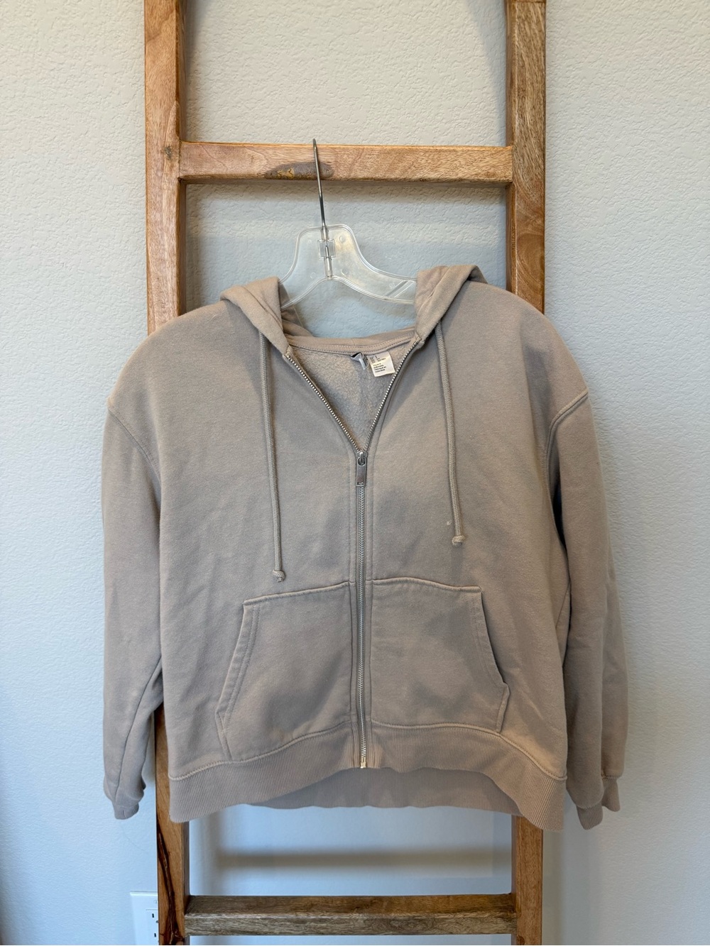 H&M Zip-Up Hoodie in Light Taupe
